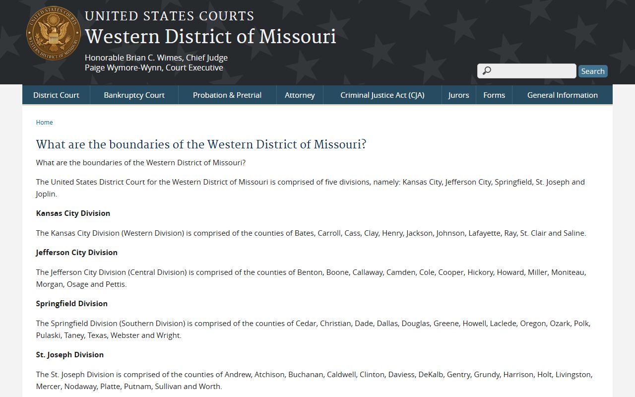 Bates County Circuit Court Western District boundary page