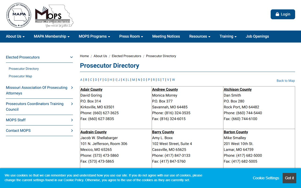 Bates County Circuit Clerk Missouri prosecutors directory context