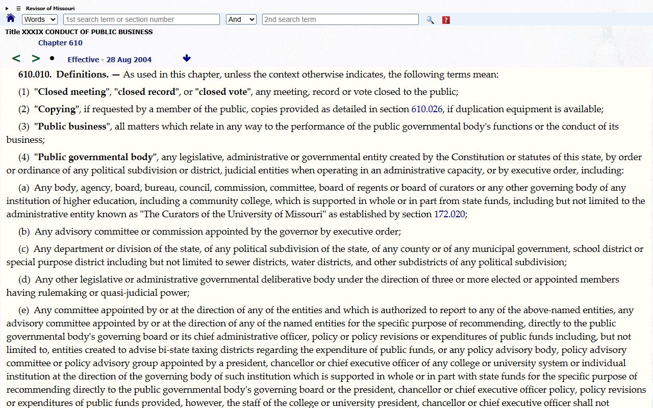 Missouri public records definition statute page for Bates County court records research