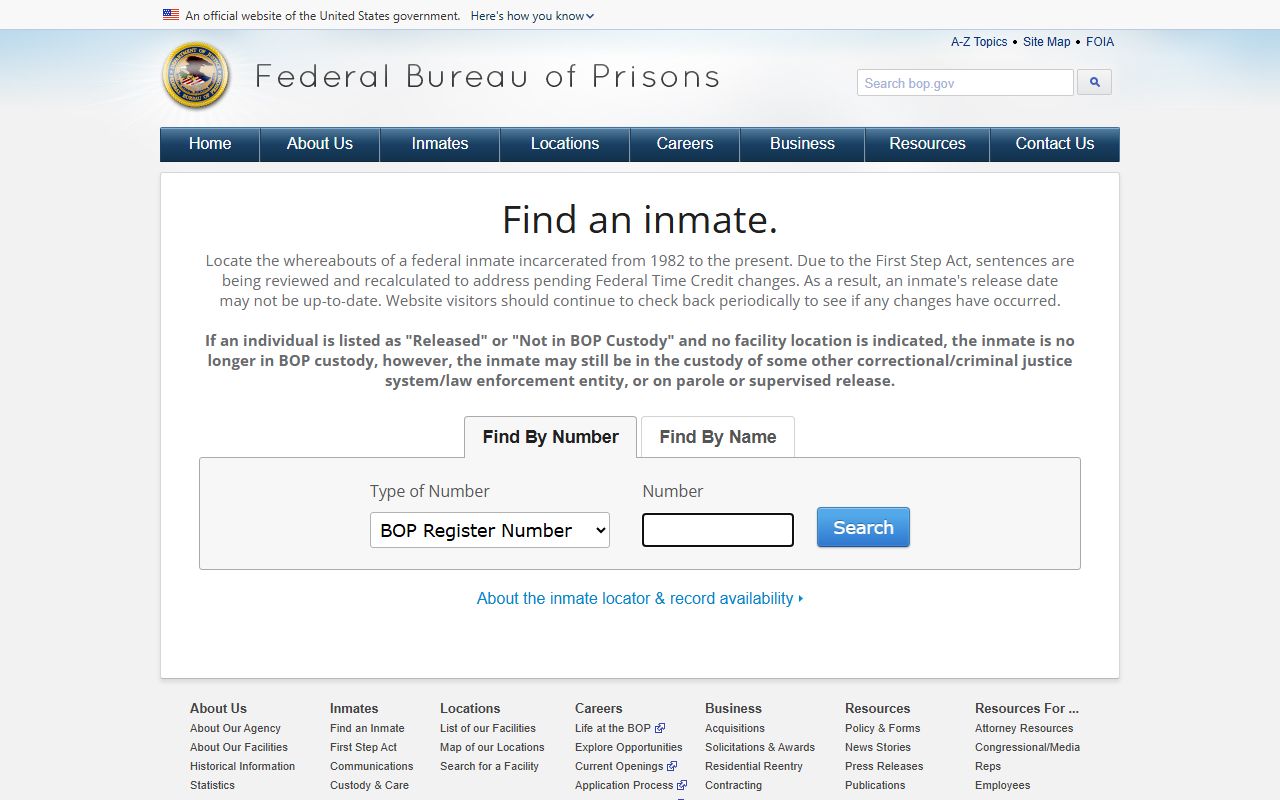 Federal Bureau of Prisons inmate locator for federal criminal custody distinction