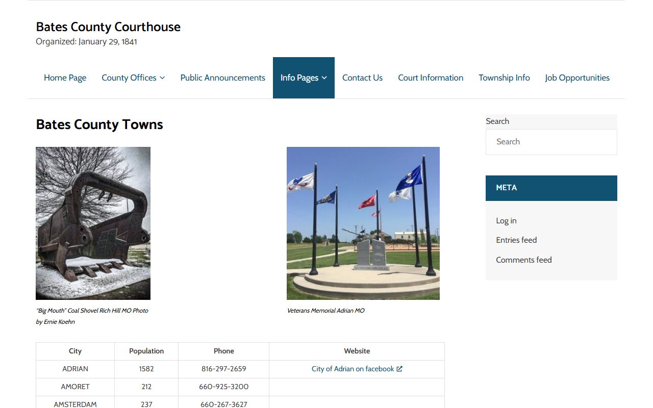 Bates County inmate records towns and local communities