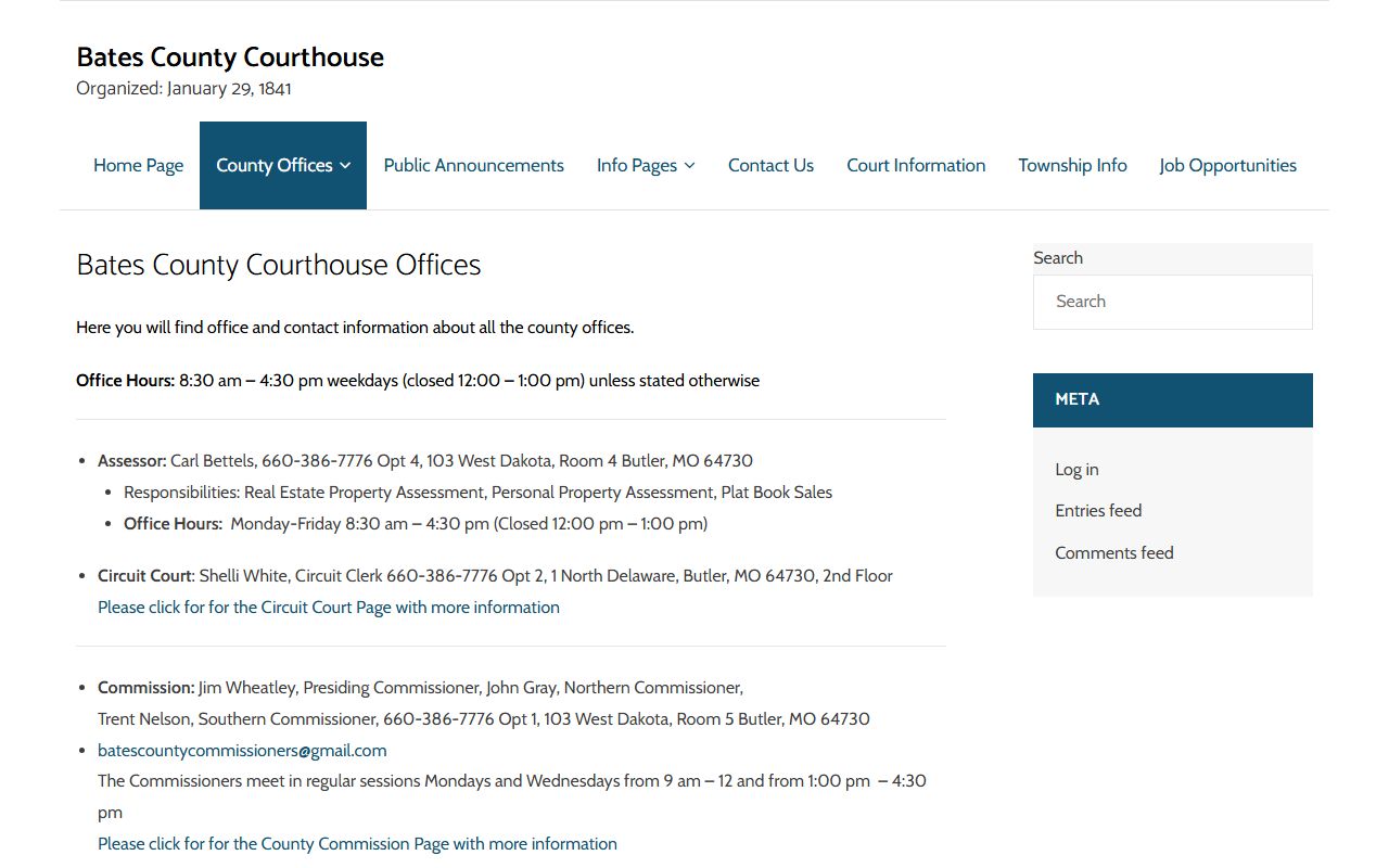 Bates County court records county office list