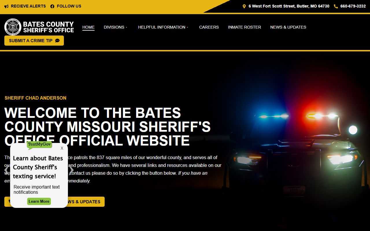 Bates County inmate records sheriff TextMyGov alerts