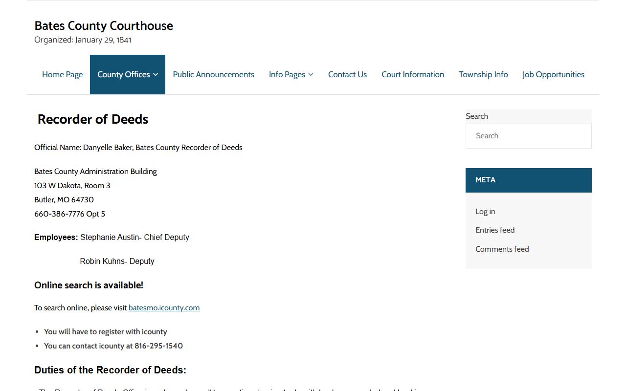 Bates County marriage records Recorder of Deeds page