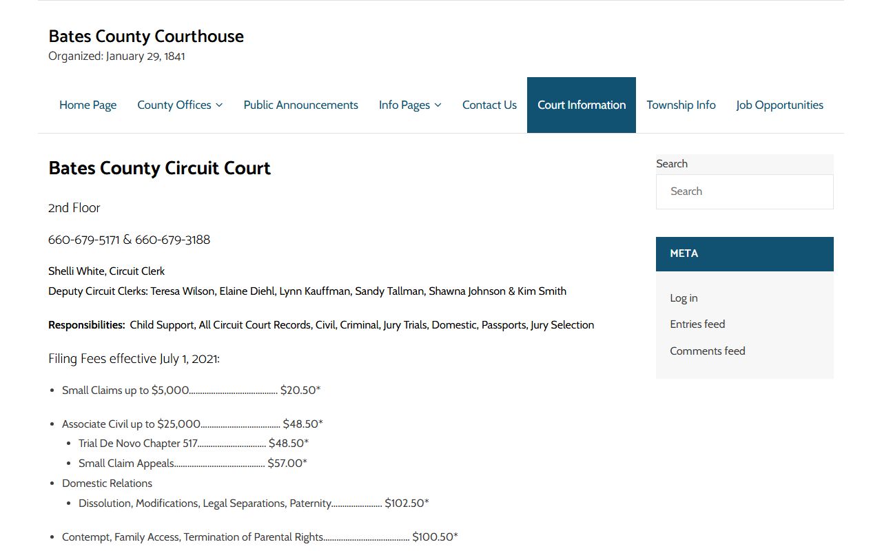 Bates County probate records court information page
