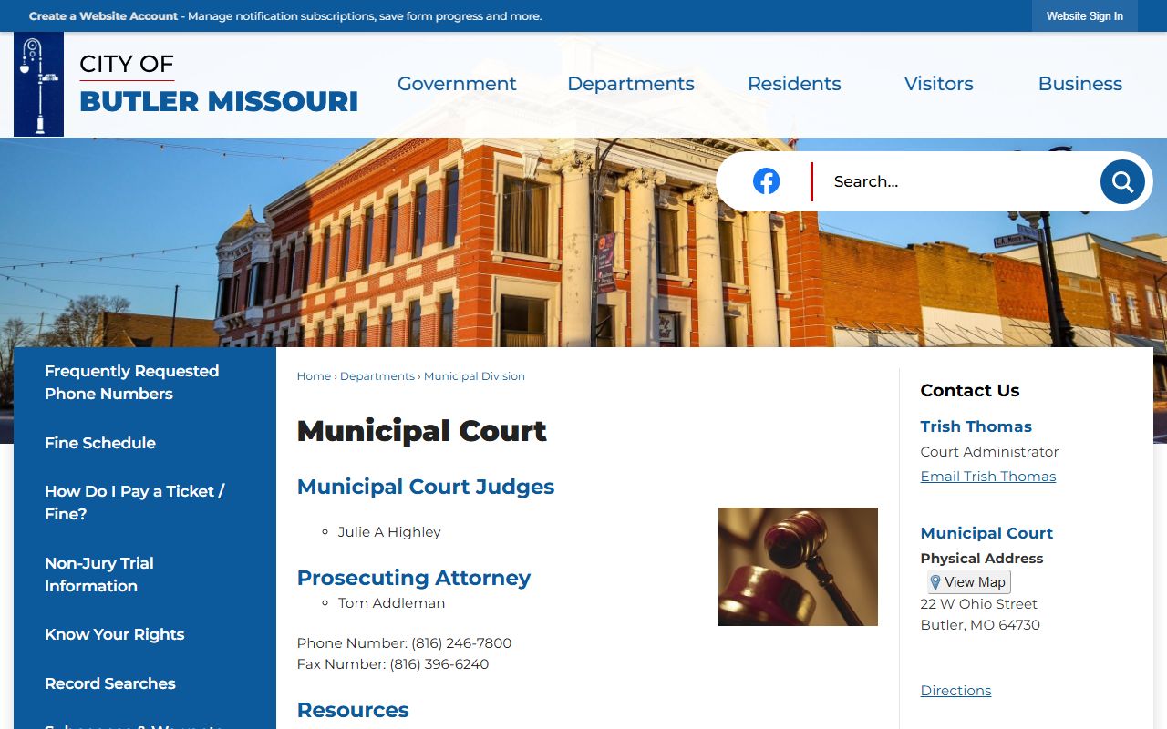 Bates County traffic court records Butler Municipal Court page
