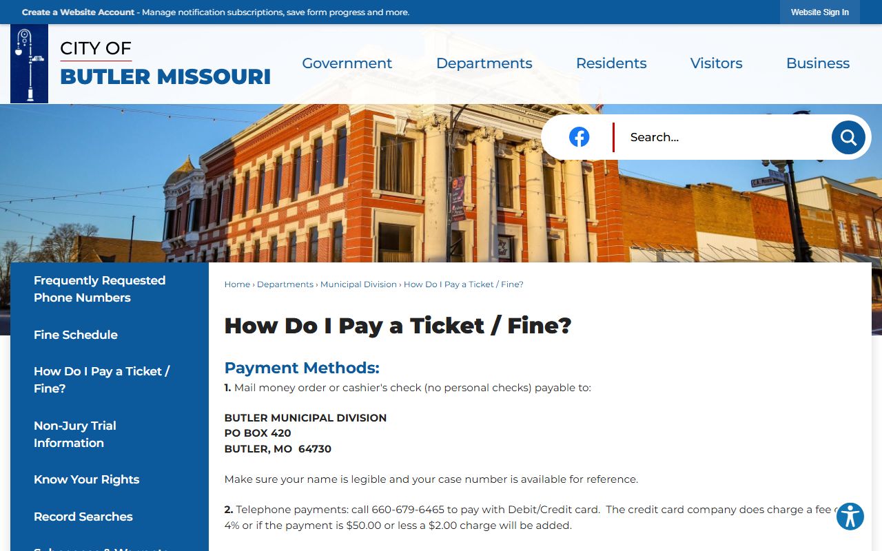 Bates County traffic court records Butler ticket payment information