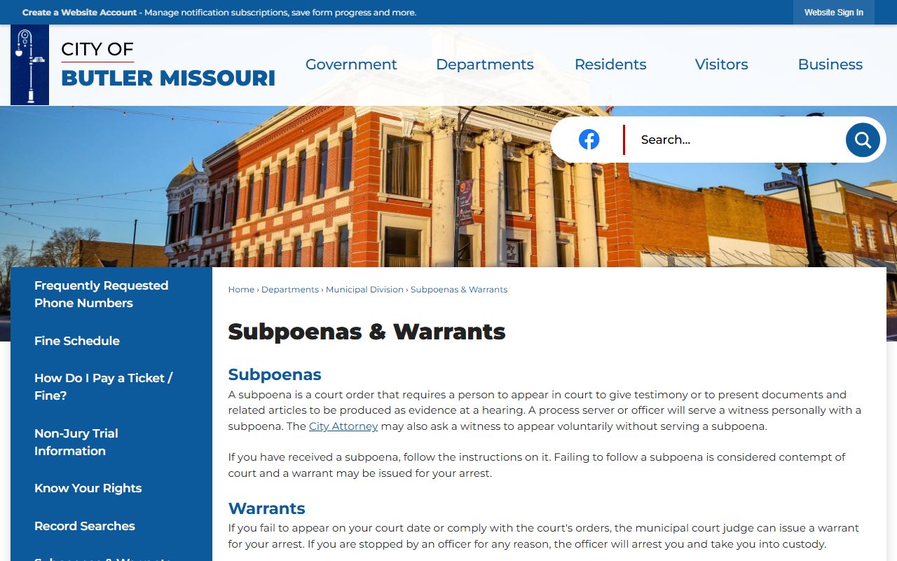 Bates County warrant search Butler Municipal Court warrants